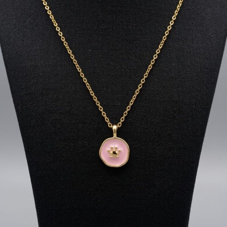 Pink Crown Pendant Necklace – Gold Plated Fashion Jewellery