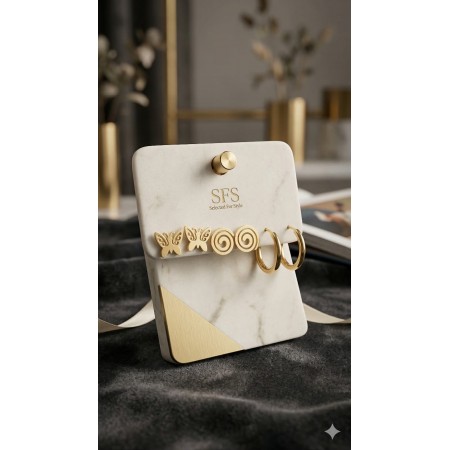 Gold Butterfly & Hoop Earrings Set – Stylish Combo Jewellery