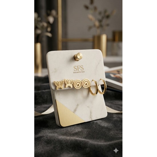 Gold Butterfly & Hoop Earrings Set – Stylish Combo Jewellery