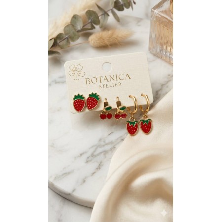Strawberry & Cherry Earrings Set – Cute Fashion Jewellery
