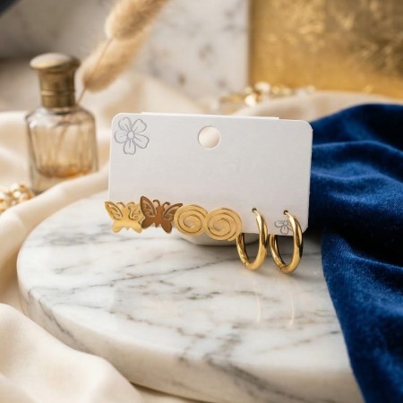 Minimal Gold Spiral & Hoop Earrings Set – Everyday Jewellery