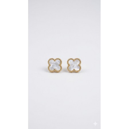 White Clover Stud Earrings – Elegant Gold Plated Jewellery