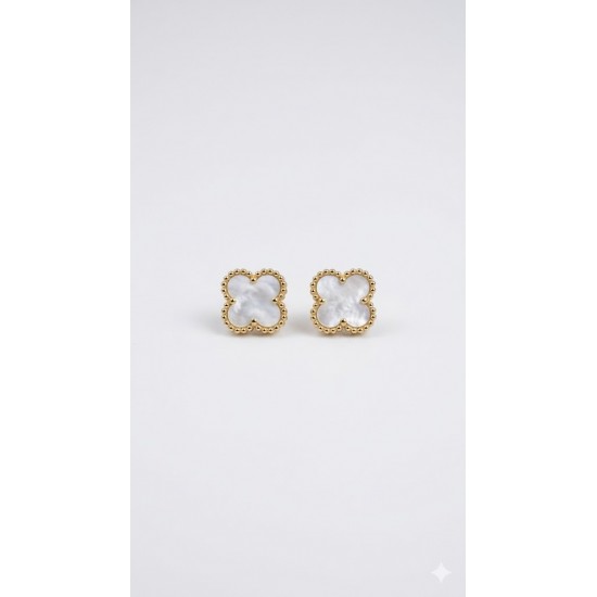 White Clover Stud Earrings – Elegant Gold Plated Jewellery